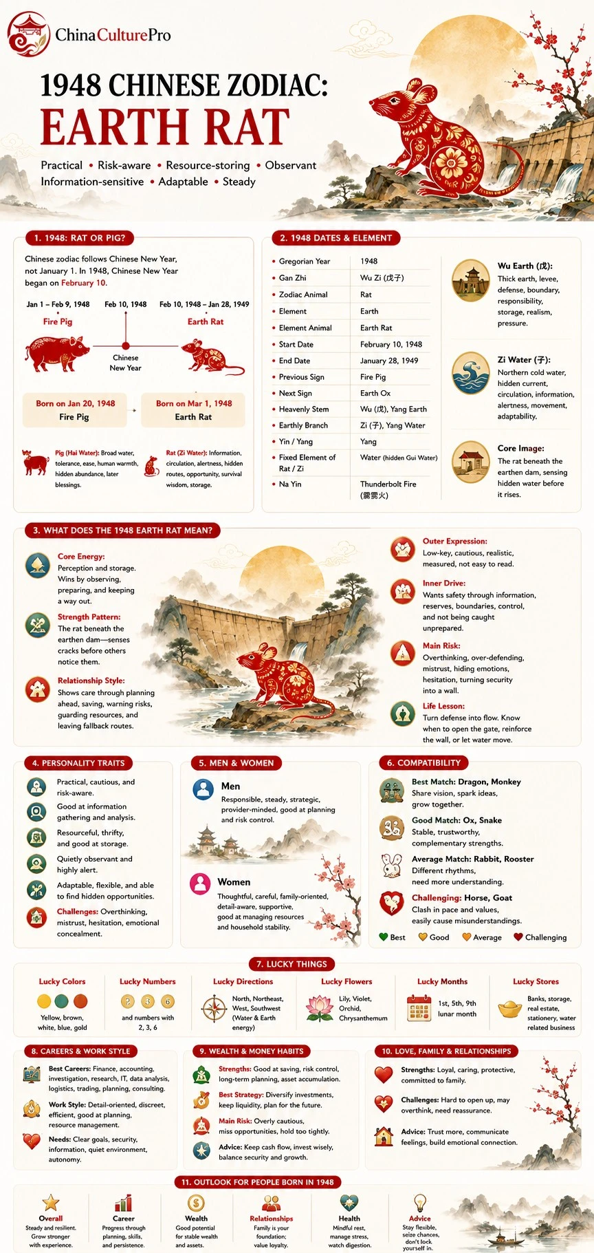 1948 Earth Rat Chinese zodiac traits infographic with personality compatibility career wealth and 1948 Earth Rat Chinese zodiac traits infographic with personality compatibility career wealth and