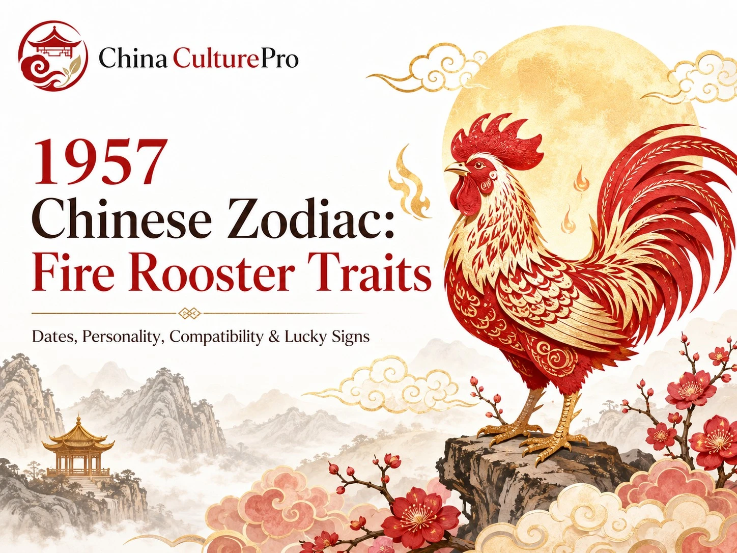 1957 Chinese Zodiac Fire Rooster Cover Elegant Cultural Design China Culture Pro