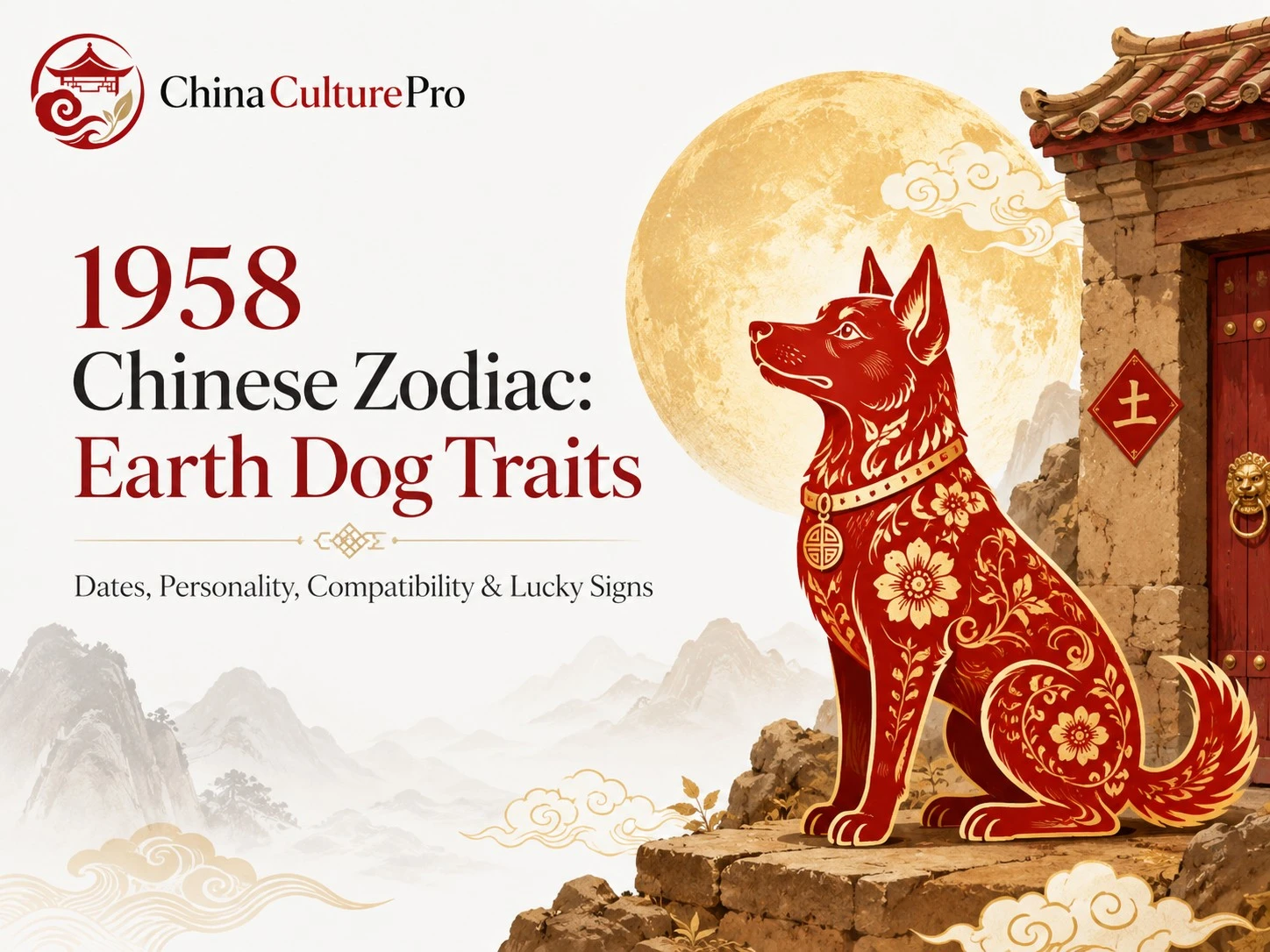 1958 Chinese Zodiac Earth Dog Cover Elegant Cultural Design China Culture Pro