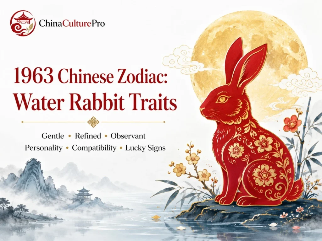 1963 Chinese Zodiac Water Rabbit Cover Poster Red Gold Style