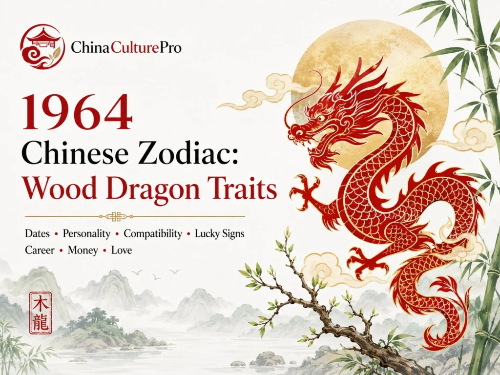 1964 Wood Dragon Chinese Zodiac Cover Illustration Red Gold Design