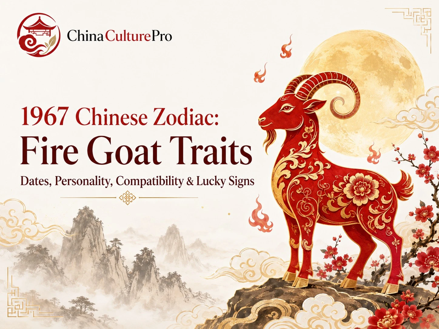 1967 Fire Goat Chinese Zodiac Cover Elegant Cultural Design China Culture Pro