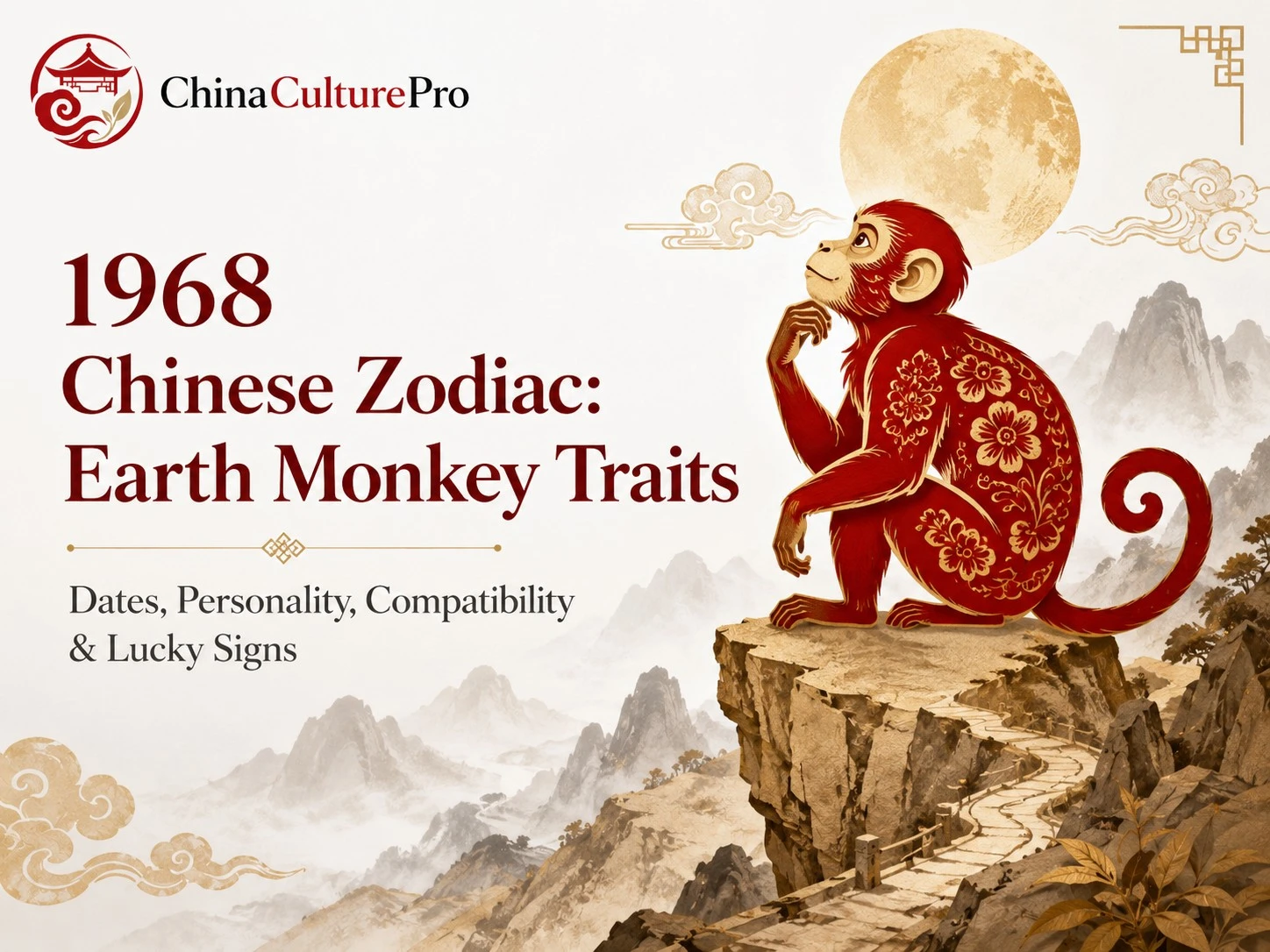 1968 Chinese Zodiac Earth Monkey Cover Elegant Cultural Design China Culture Pro