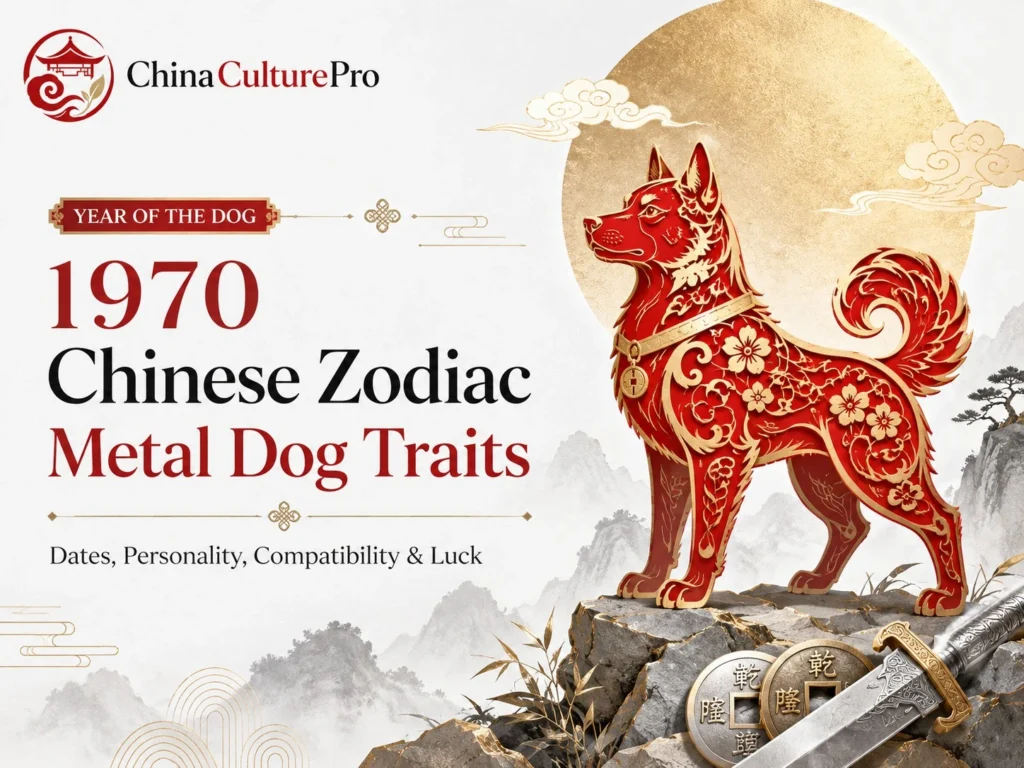 1970 Chinese Zodiac Metal Dog Cover Red Gold Guard Dog Design