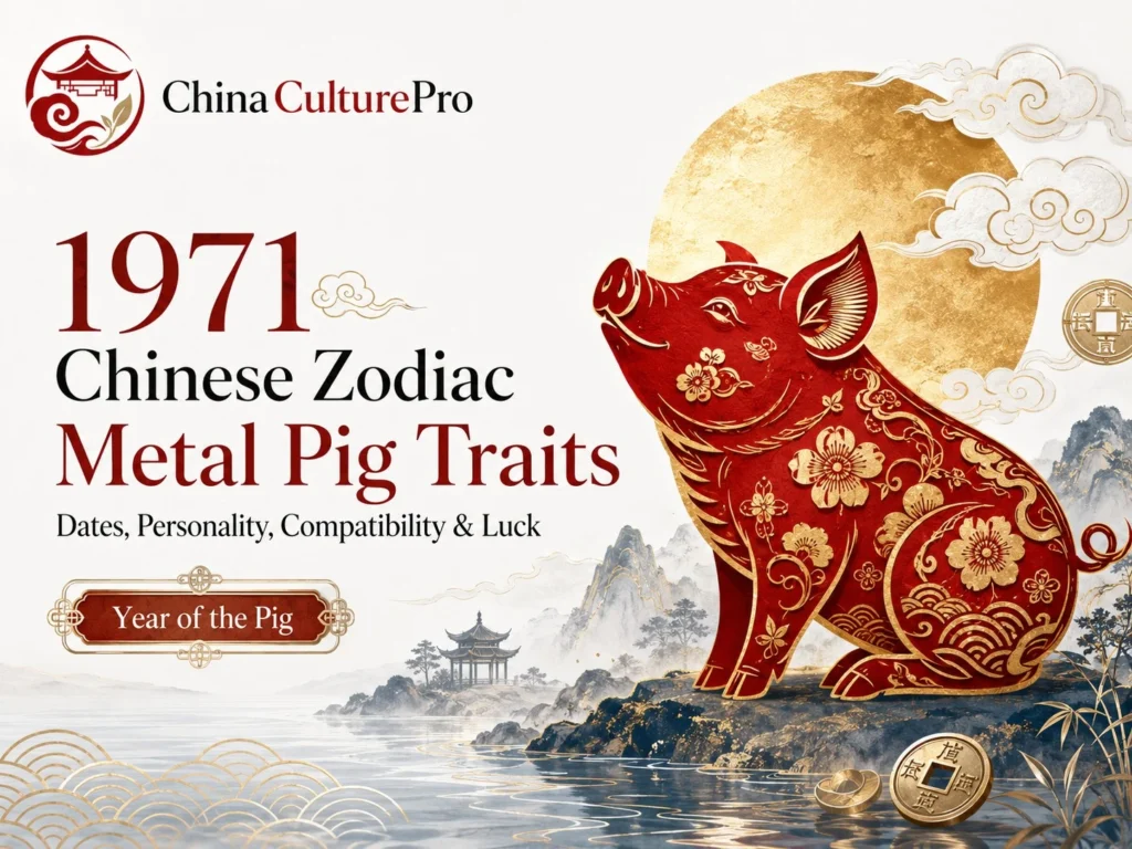 1971 Chinese Zodiac Metal Pig Cover Red Gold Design