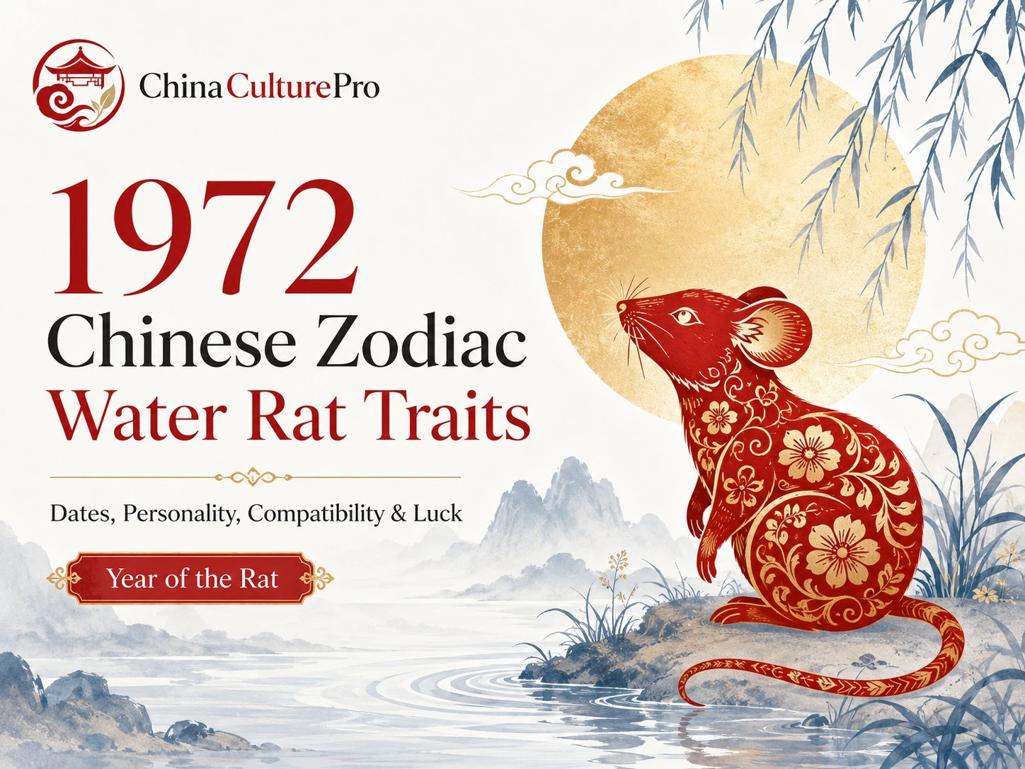 1972 Chinese Zodiac Water Rat Cover with Red Gold Rat Design