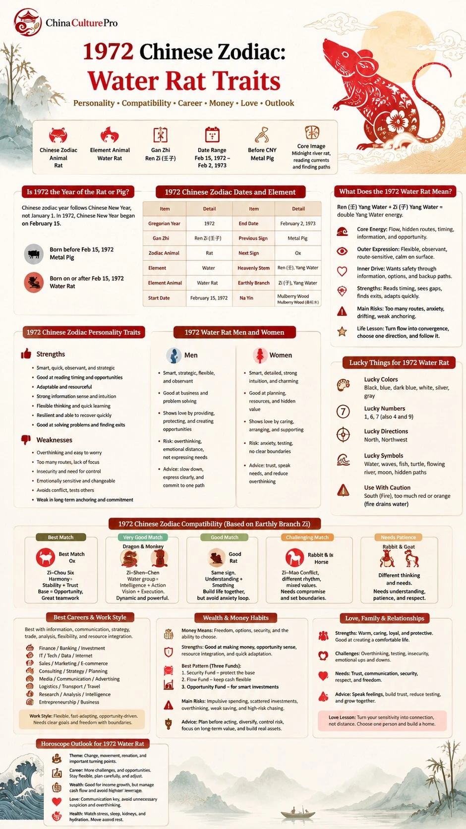 1972 Water Rat Chinese Zodiac traits infographic guide chart 1972 Water Rat Chinese Zodiac traits infographic guide chart
