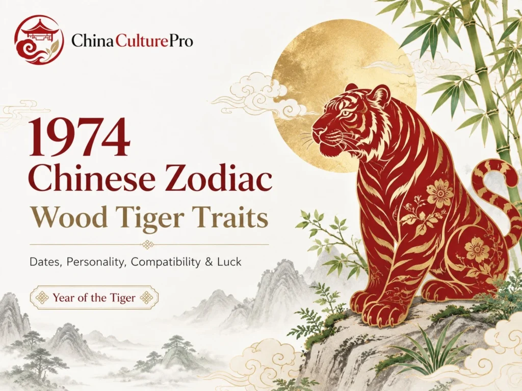 1974 Chinese Zodiac Wood Tiger Cover Red Gold Tiger Design