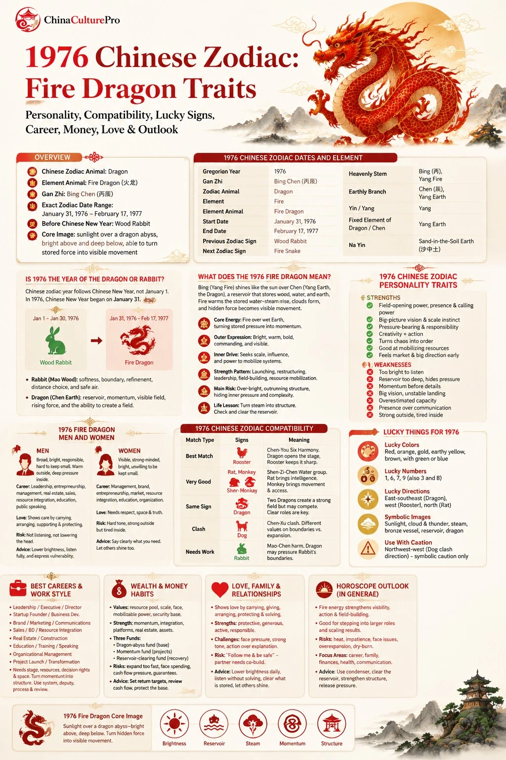 1976 Fire Dragon Chinese Zodiac Traits Infographic Long Poster 1976 Fire Dragon Chinese Zodiac Traits Infographic Long Poster