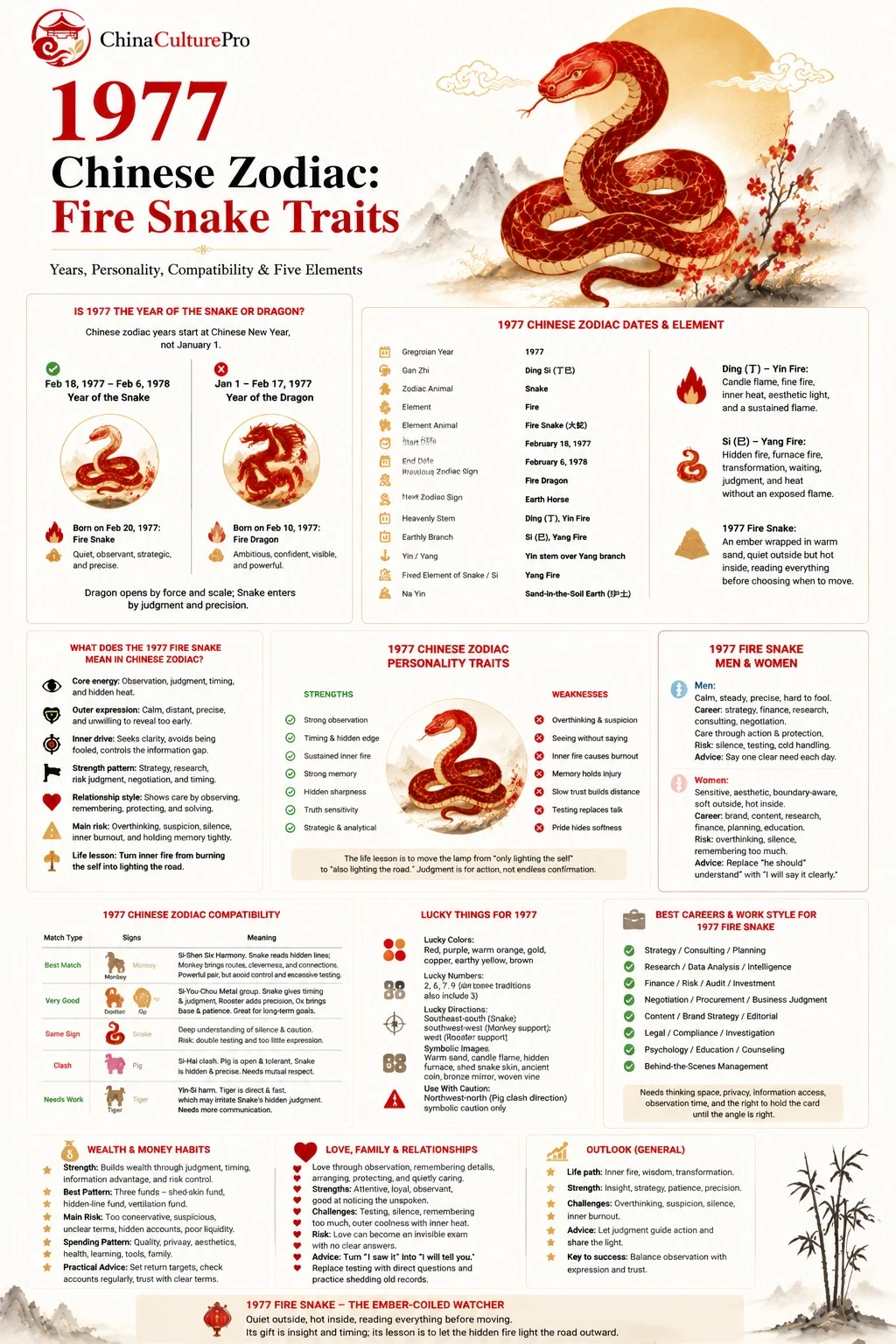 1977 Fire Snake Chinese zodiac traits infographic long chart 1977 Fire Snake Chinese zodiac traits infographic long chart