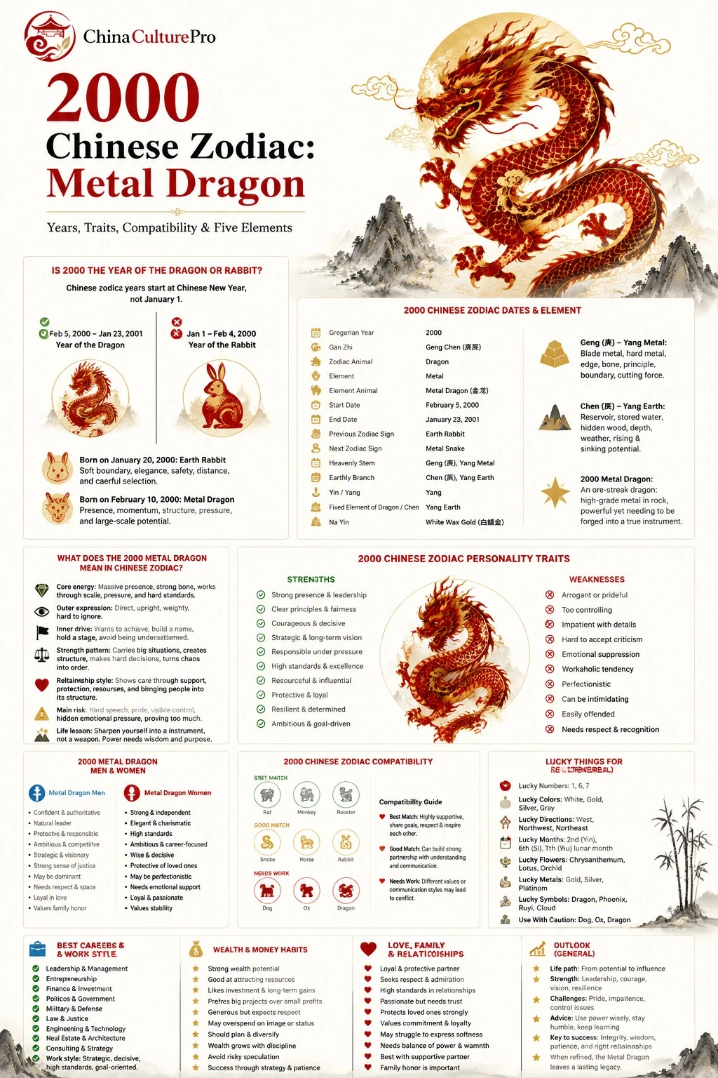 2000 Metal Dragon Chinese zodiac infographic with personality traits compatibility wealth and love summary 2000 Metal Dragon Chinese zodiac infographic with personality traits compatibility wealth and love summary
