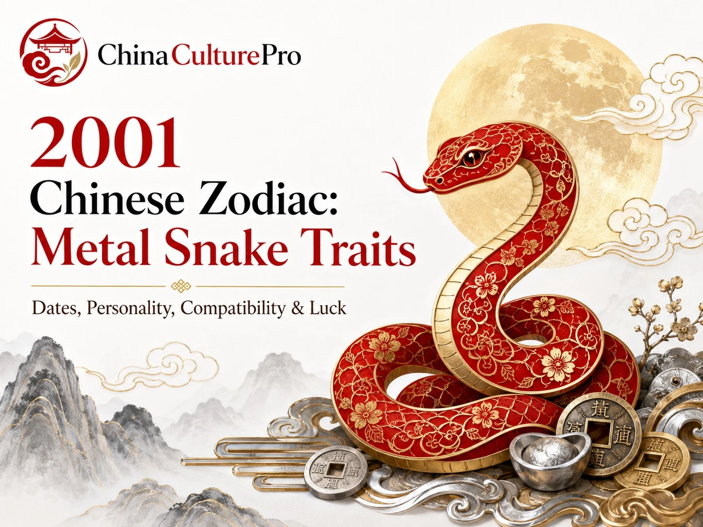 2001 Chinese Zodiac Metal Snake Cover Red Gold Design