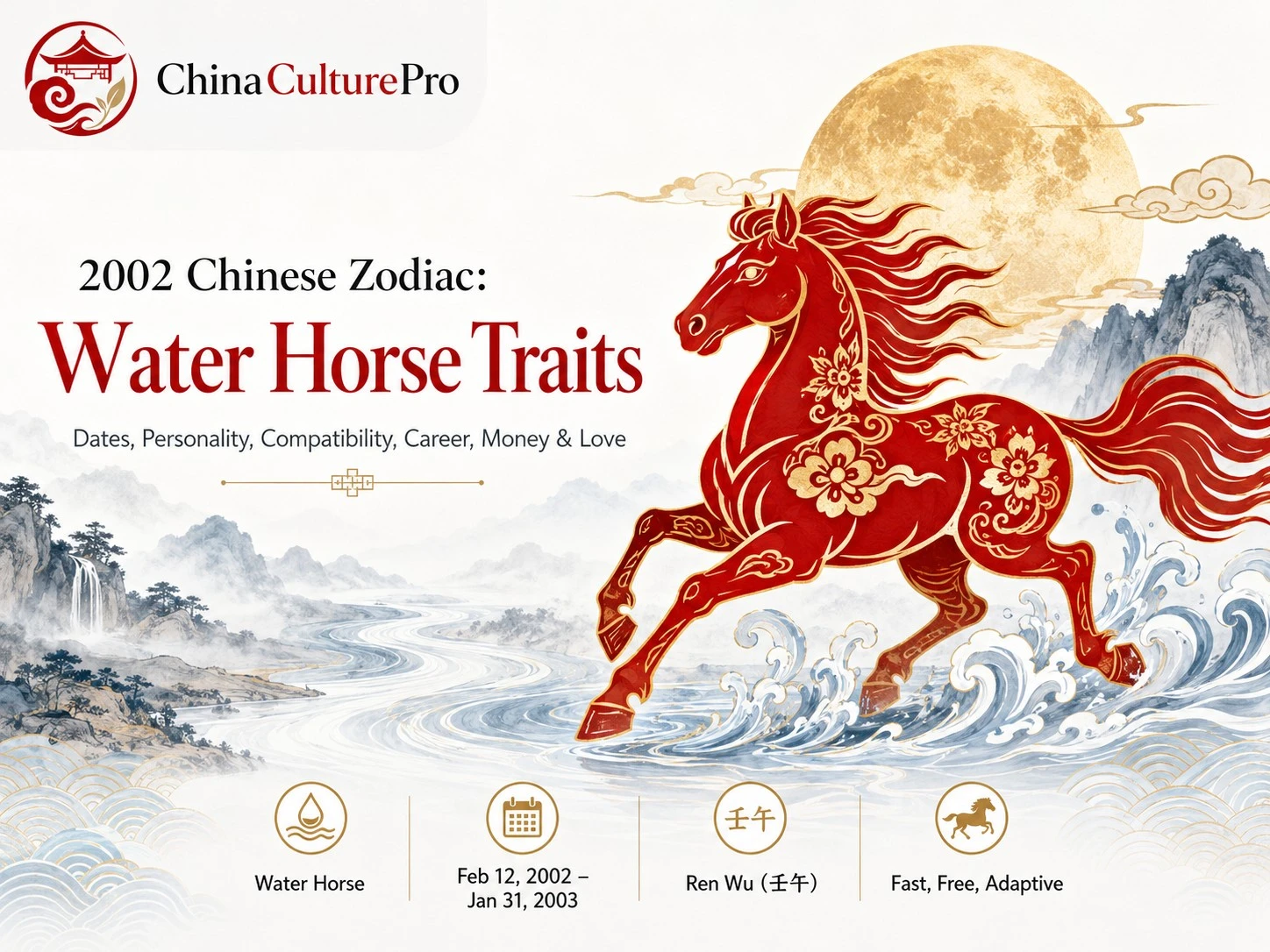 2002 Chinese Zodiac Water Horse Cover Red Gold Design