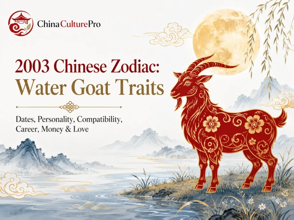 2003 Chinese Zodiac Water Goat Cover Red Gold Design