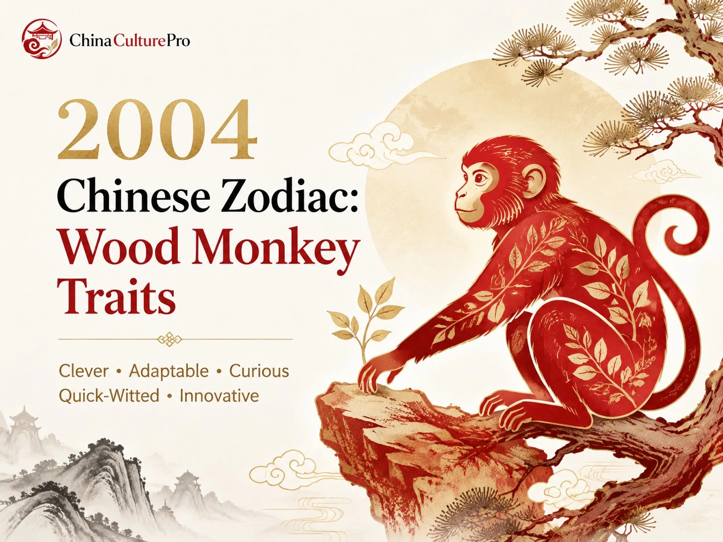 2004 Chinese Zodiac Wood Monkey Cover Red Gold Design