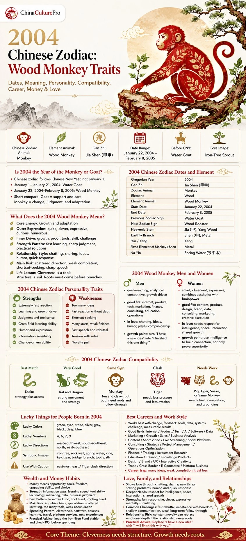 2004 Wood Monkey Chinese Zodiac traits infographic guide chart 2004 Wood Monkey Chinese Zodiac traits infographic guide chart