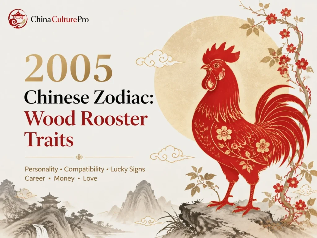 2005 Chinese Zodiac Wood Rooster Cover Red Gold Design