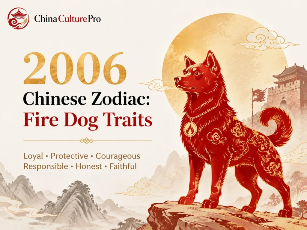 2006 Chinese Zodiac Fire Dog Cover Red Gold Design Infographic