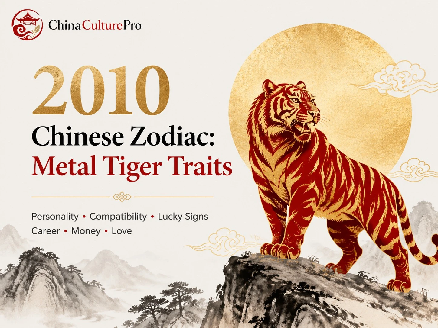 2010 Chinese Zodiac Metal Tiger Cover Red Gold Design