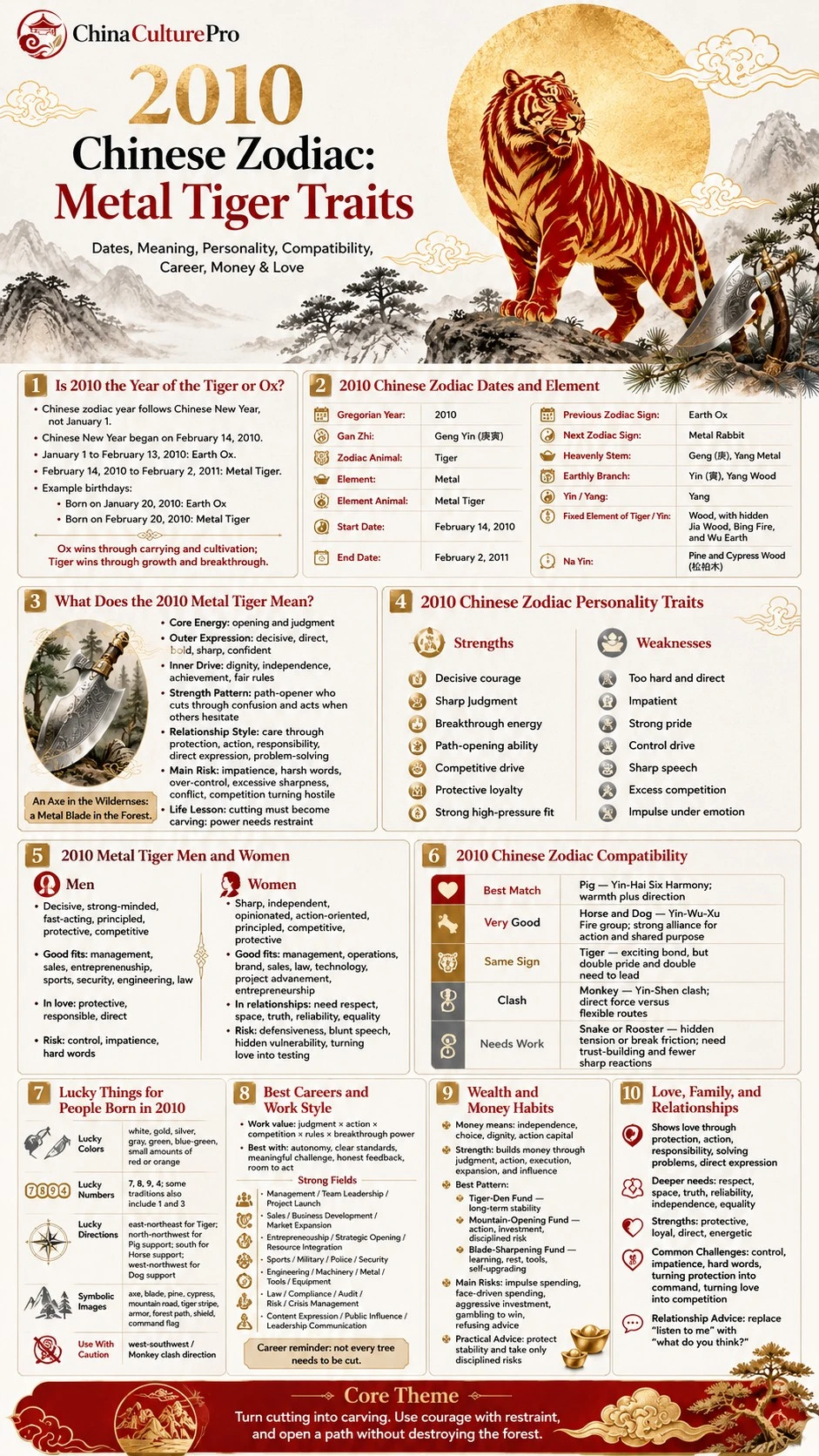 2010 Metal Tiger Chinese Zodiac full traits infographic guide chart