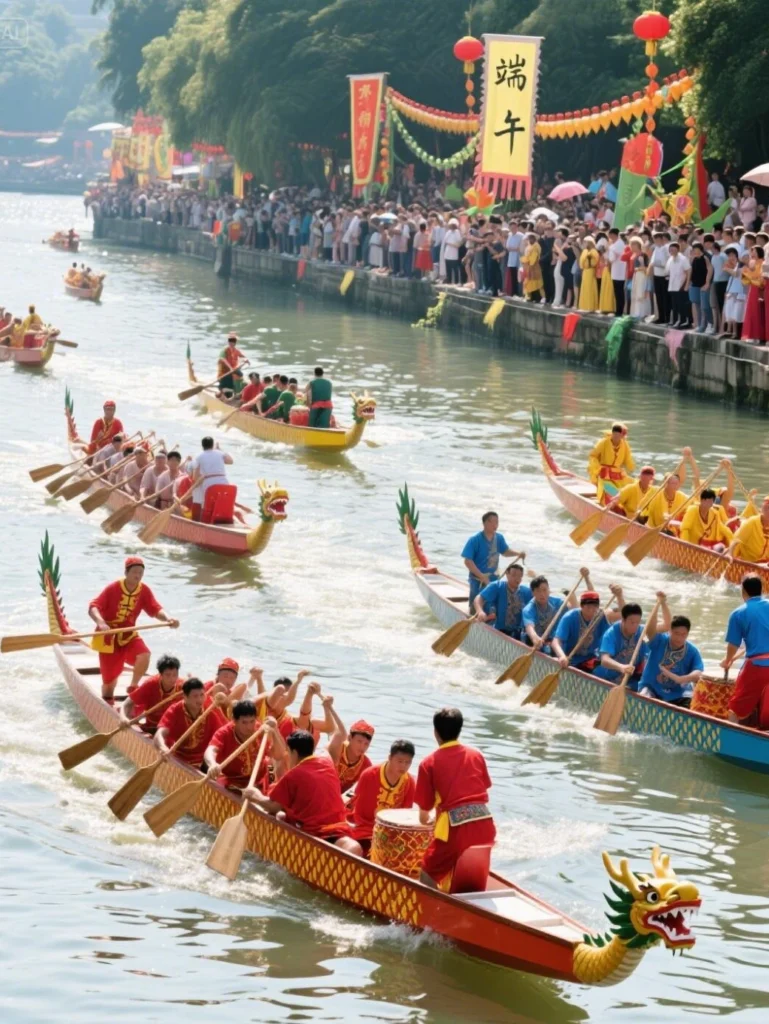Dragon Boat Festival celebration poster featuring traditional Chinese cultural elements and festive design aesthetics