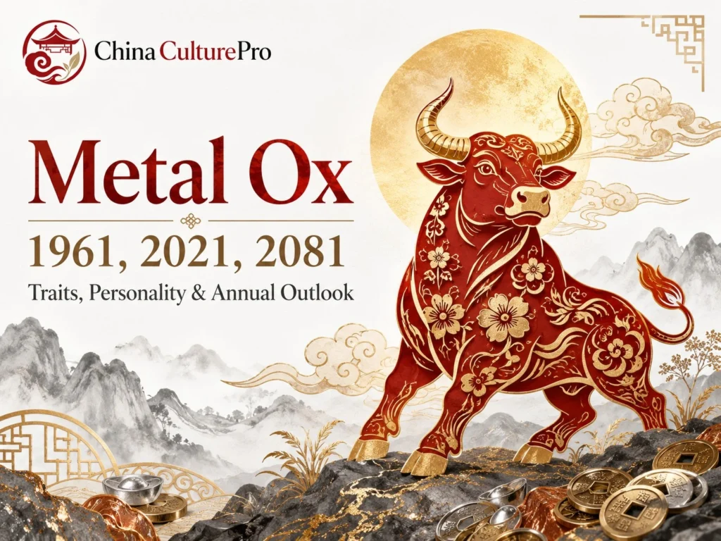 Metal Ox zodiac cover with red gold ox moon coins mountains and China Culture Pro logo