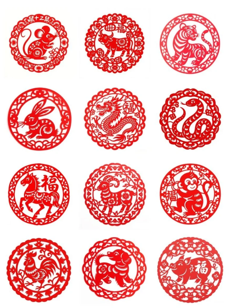 Red Chinese paper cut zodiac animal art representing traditional Lunar New Year culture and symbols