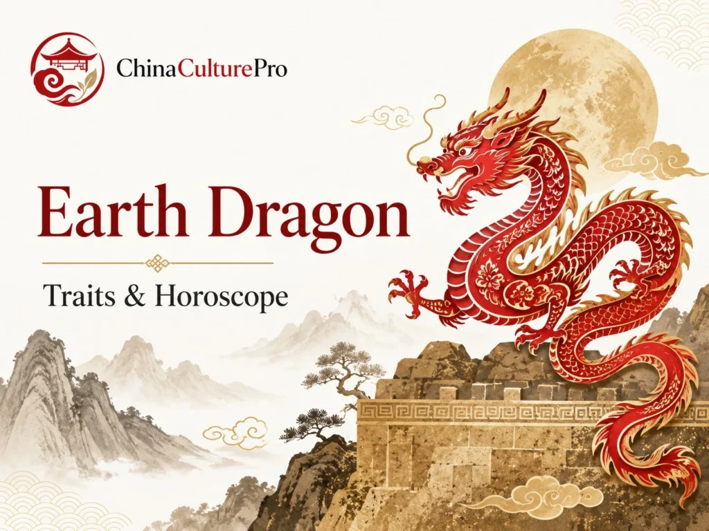 Earth Dragon zodiac cover with red gold dragon, moon, and 1988 traits horoscope theme.