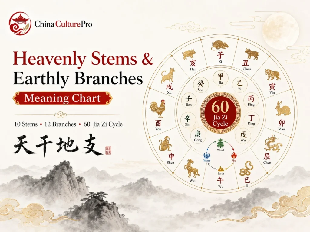 Heavenly Stems and Earthly Branches meaning chart with 10 stems 12 branches and 60 Jia Zi cycle