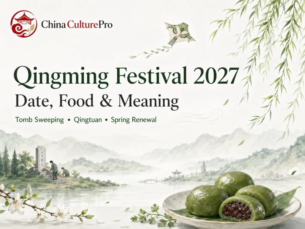 Qingming Festival 2027 cover with qingtuan, willow branches, and traditional Chinese spring memorial imagery