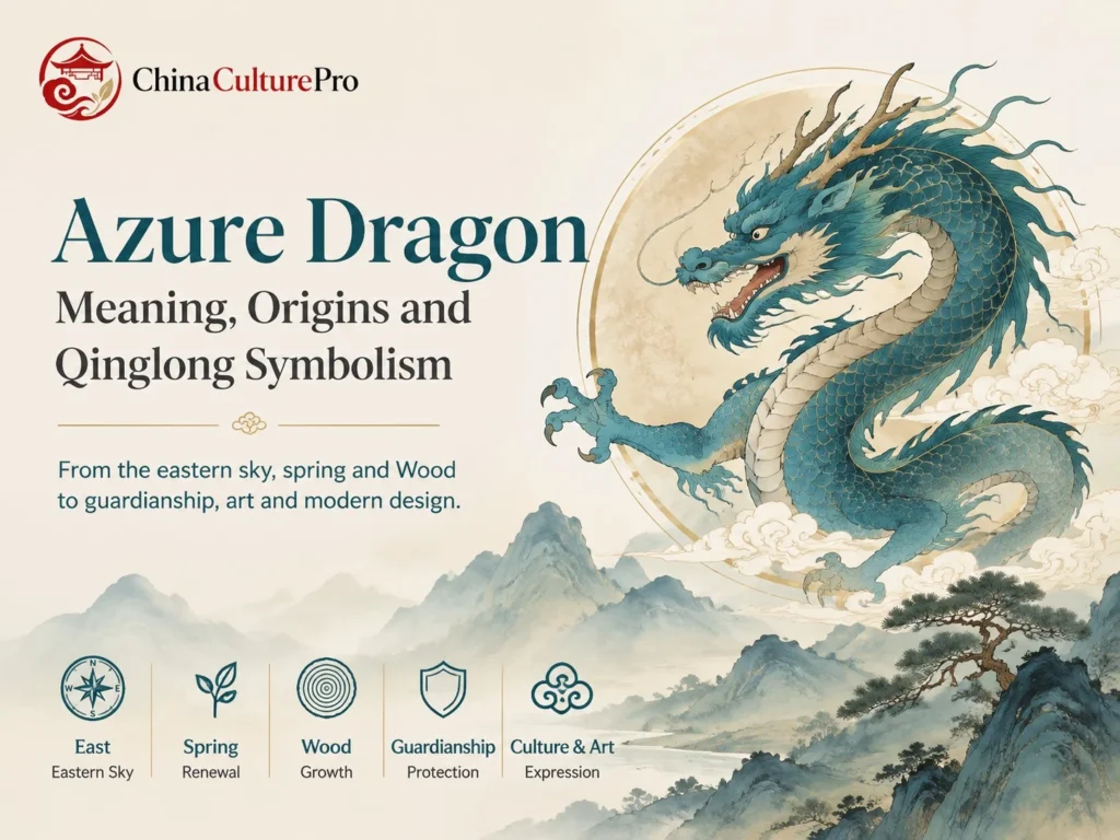 Azure Dragon Meaning Origins and Qinglong Symbolism with Azure Dragon eastern sky spring Wood and Chinese mythology illustration