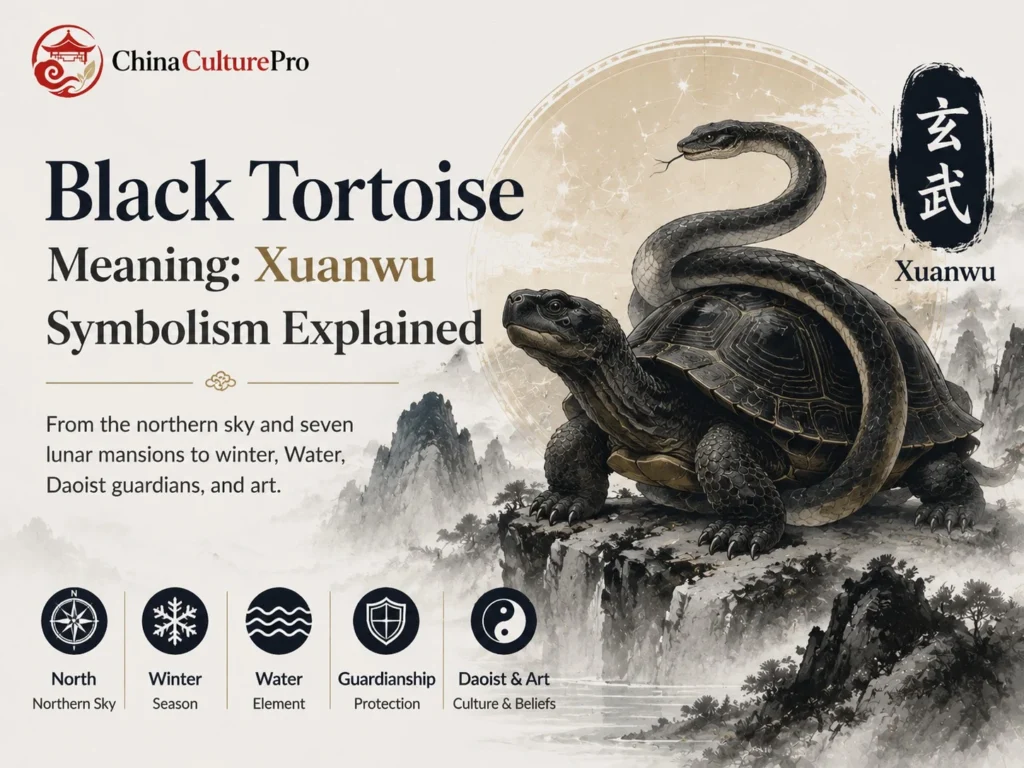 Black Tortoise Meaning Xuanwu Symbolism Explained with tortoise snake guardian northern sky winter Water and Chinese mythology illustration