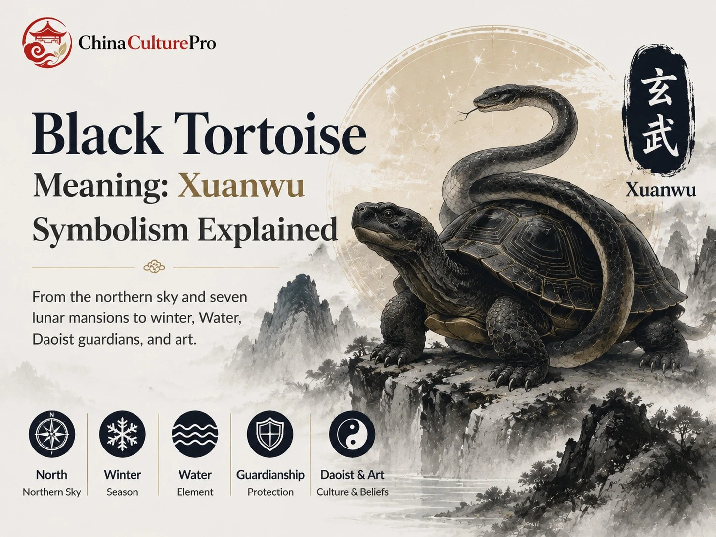 Black Tortoise Meaning Xuanwu Symbolism Explained with tortoise snake guardian northern sky winter Water and Chinese mythology illustration