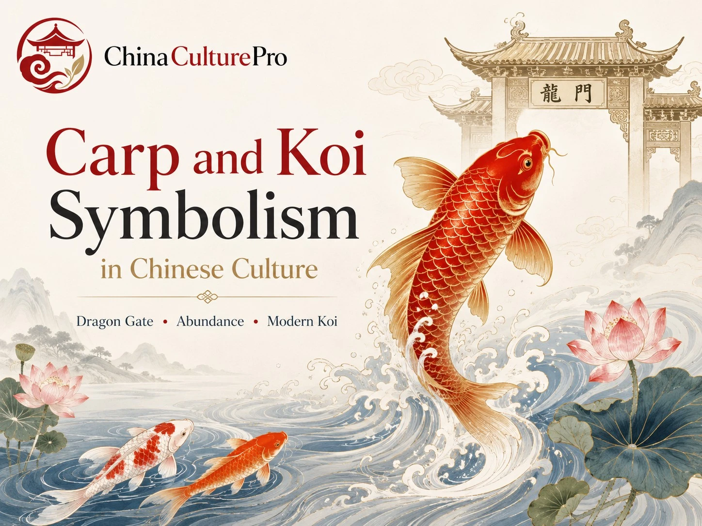 Carp and Koi Symbolism in Chinese Culture Explained with carp leaping Dragon Gate lotus water and koi art