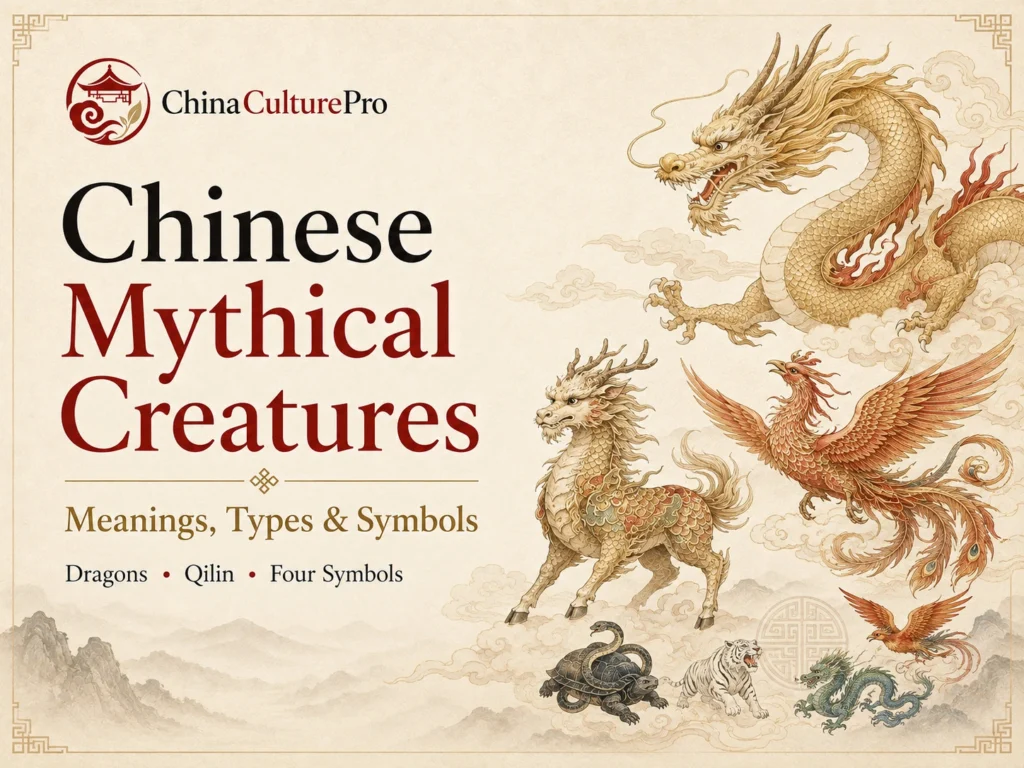 Chinese Mythical Creatures Meanings Types and Symbols with Chinese dragon qilin phoenix and Four Symbols illustration