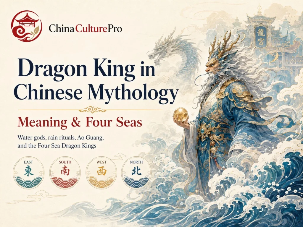 Dragon King in Chinese Mythology Meaning and Four Seas with Longwang water deity sea dragon waves and Chinese cultural symbolism illustration