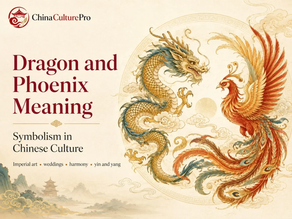Dragon and Phoenix Meaning Symbolism in Chinese Culture with Chinese dragon and fenghuang harmony wedding and yin yang illustration