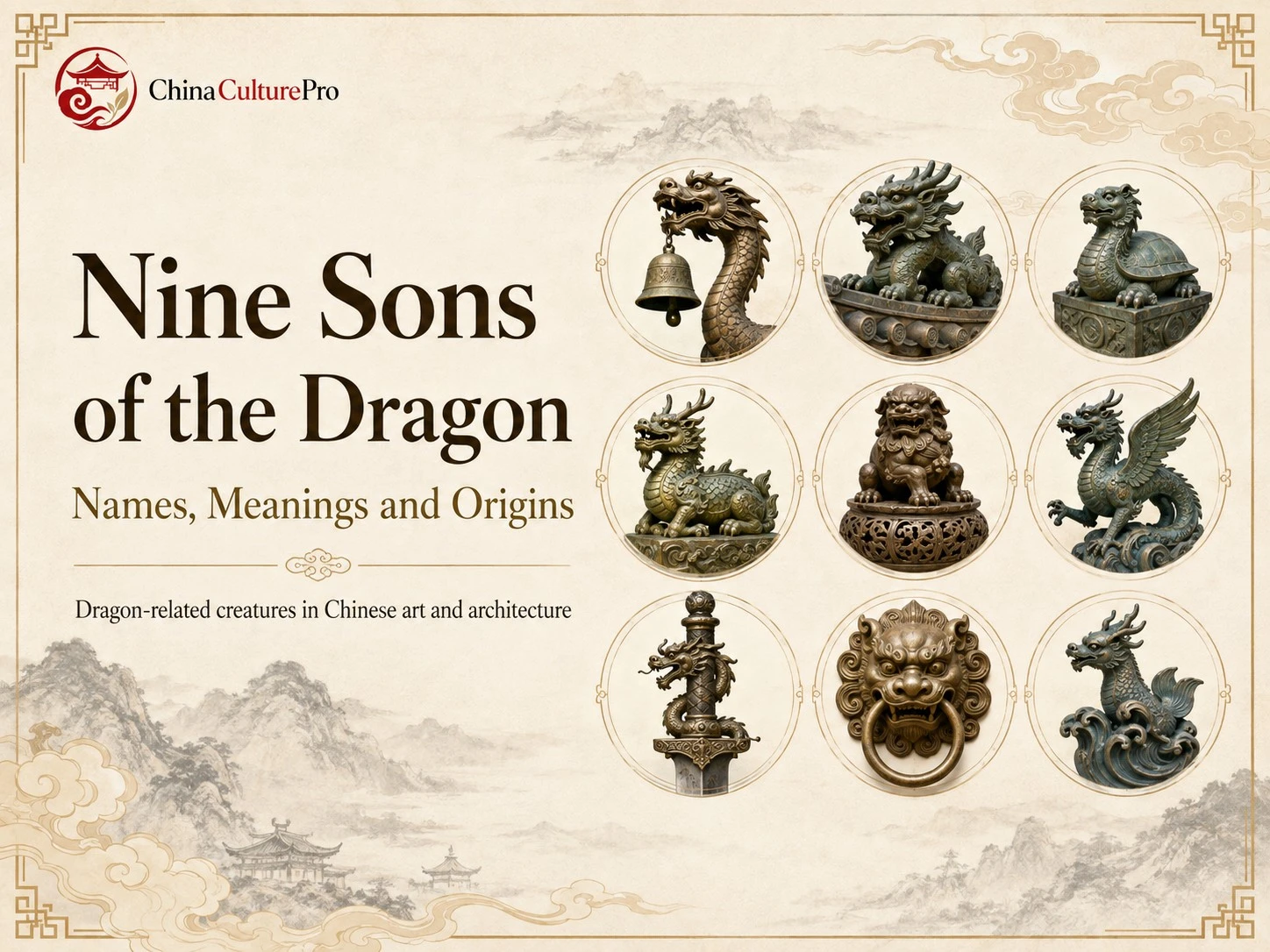 Nine Sons of the Dragon Names Meanings and Origins with Chinese dragon sons mythical creatures and traditional art illustration
