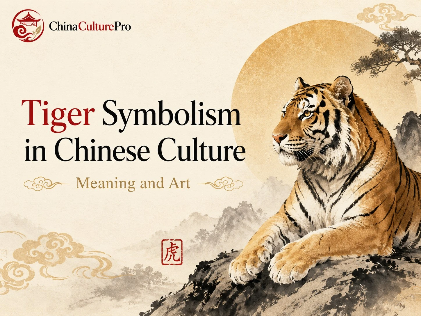Tiger Symbolism in Chinese Culture Meaning and Art cover image with traditional tiger illustration Chinese landscape and cultural design