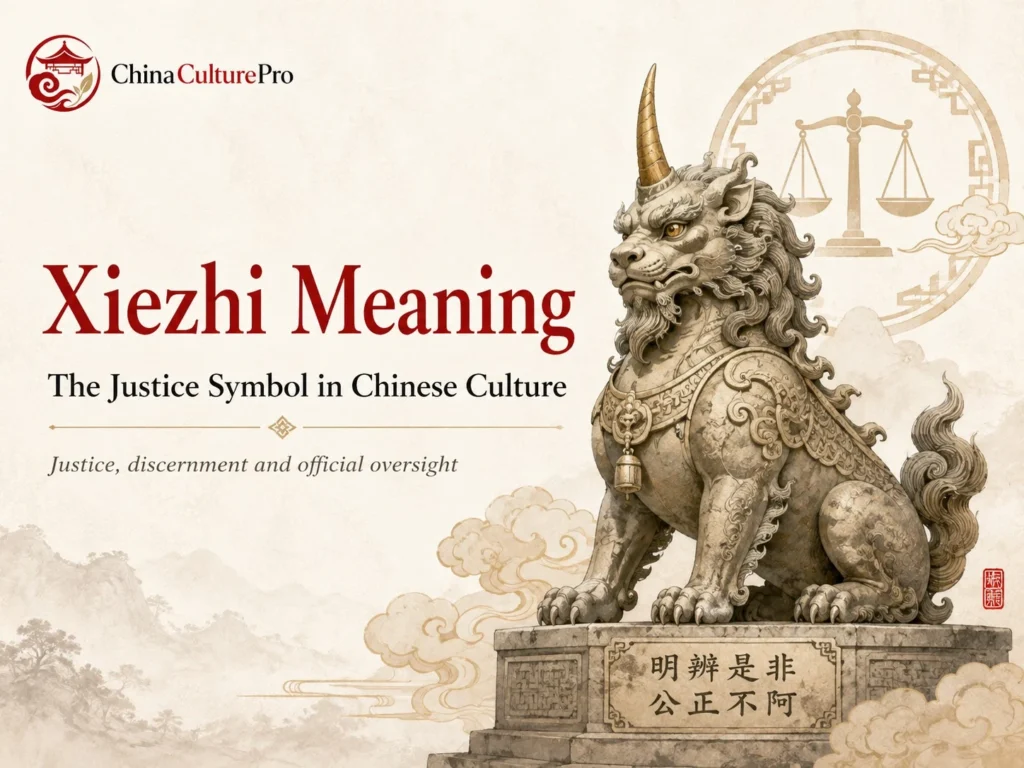 中国文化の正義の象徴である一角の獬豸と法文化を描いた獬豸の意味のイラスト