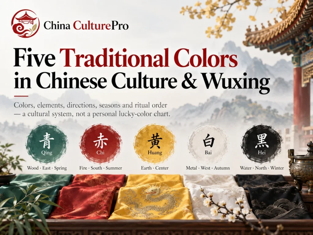 Five Traditional Colors in Chinese Culture and Wuxing with qing chi yellow white black and seasonal directions