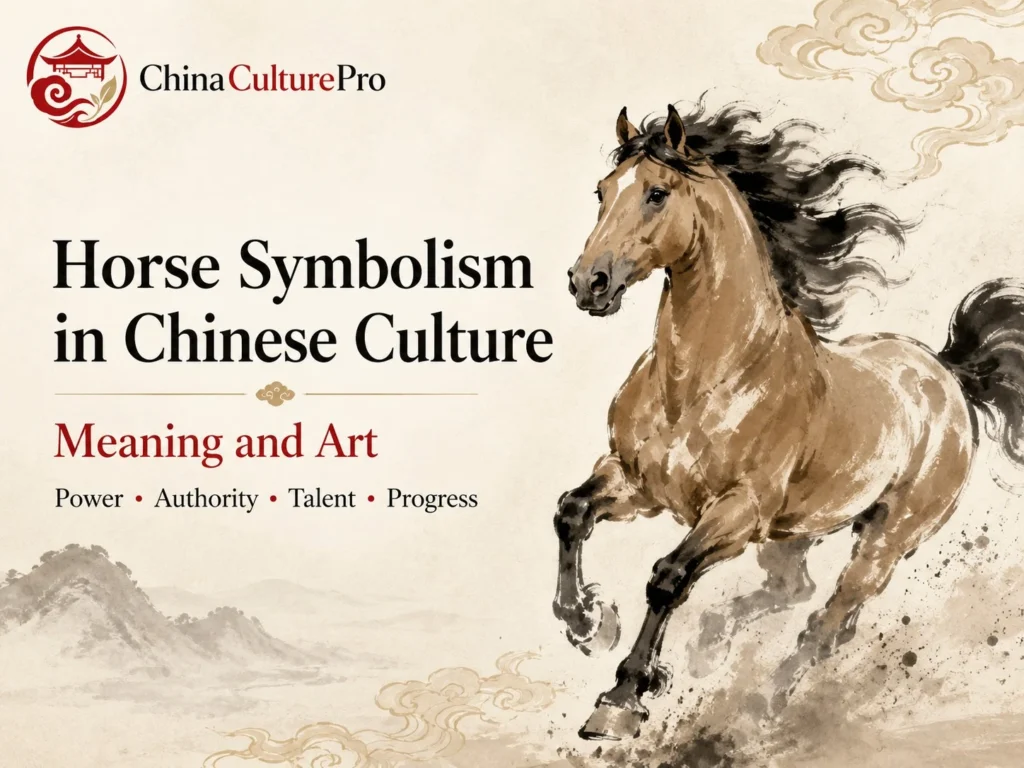 中國文化中的馬象徵 意義與藝術封面圖 優雅奔跑的馬配中國傳統設計