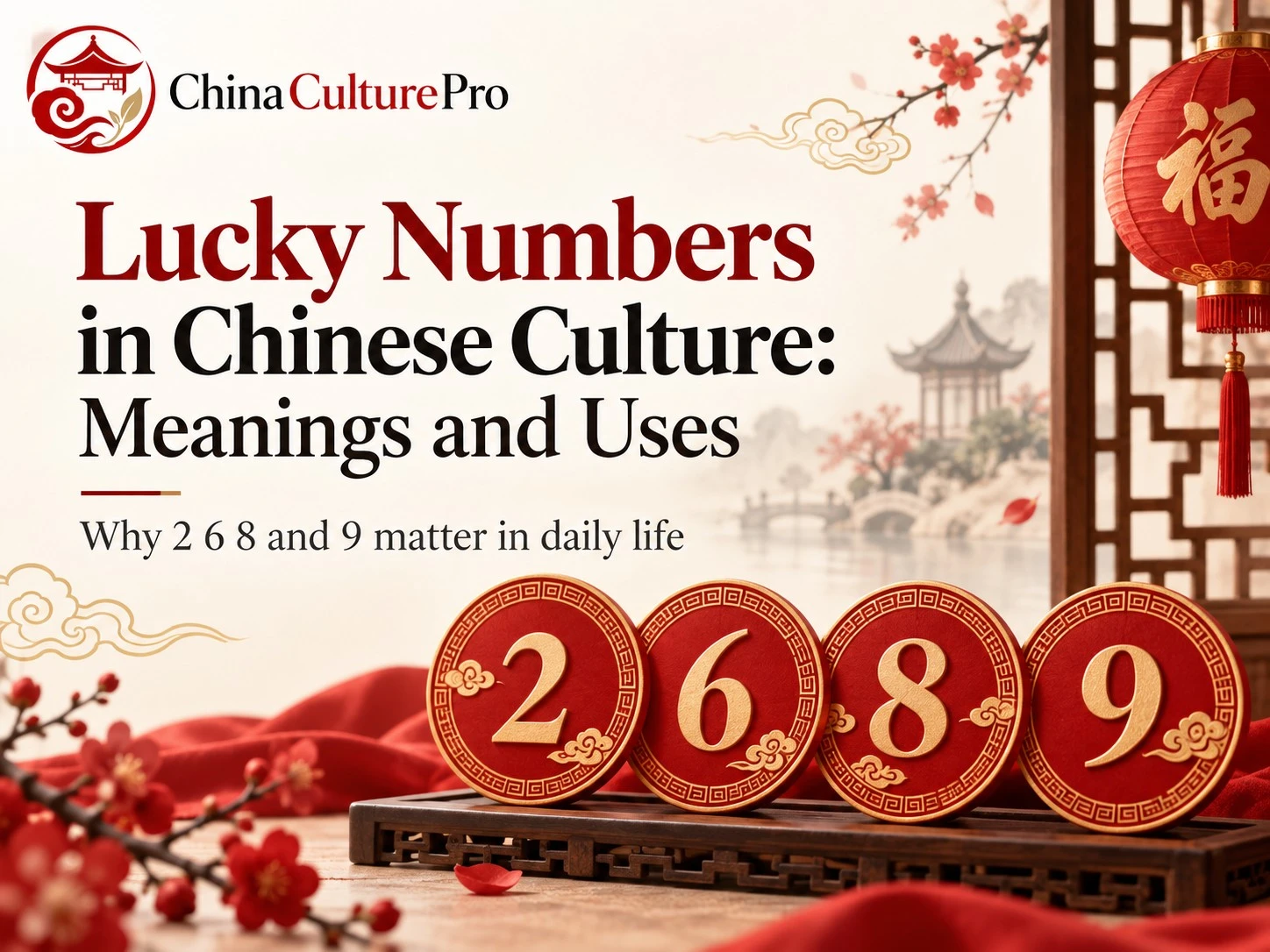 Lucky Numbers in Chinese Culture Meanings and Uses with 2 6 8 9 red lantern and Chinese festive design