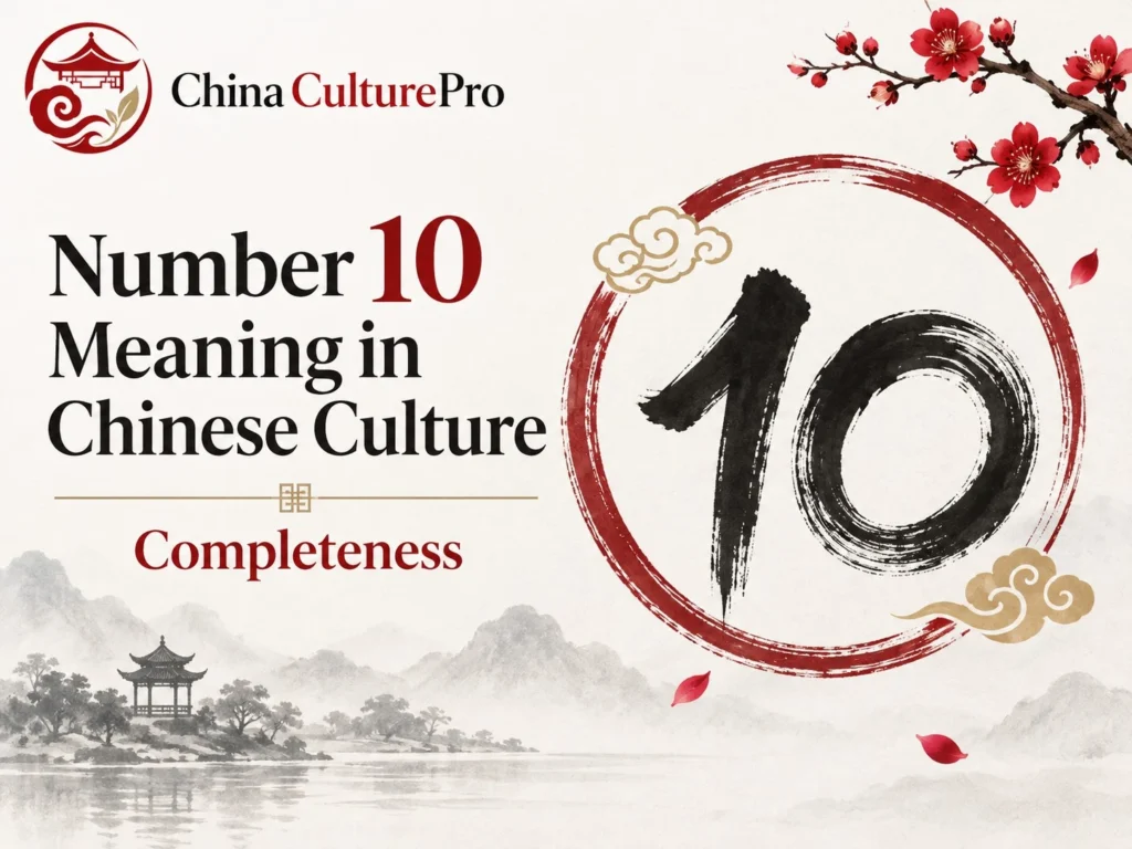 Number 10 Meaning in Chinese Culture Completeness with ink brush number ten mountains plum blossoms and traditional Chinese design