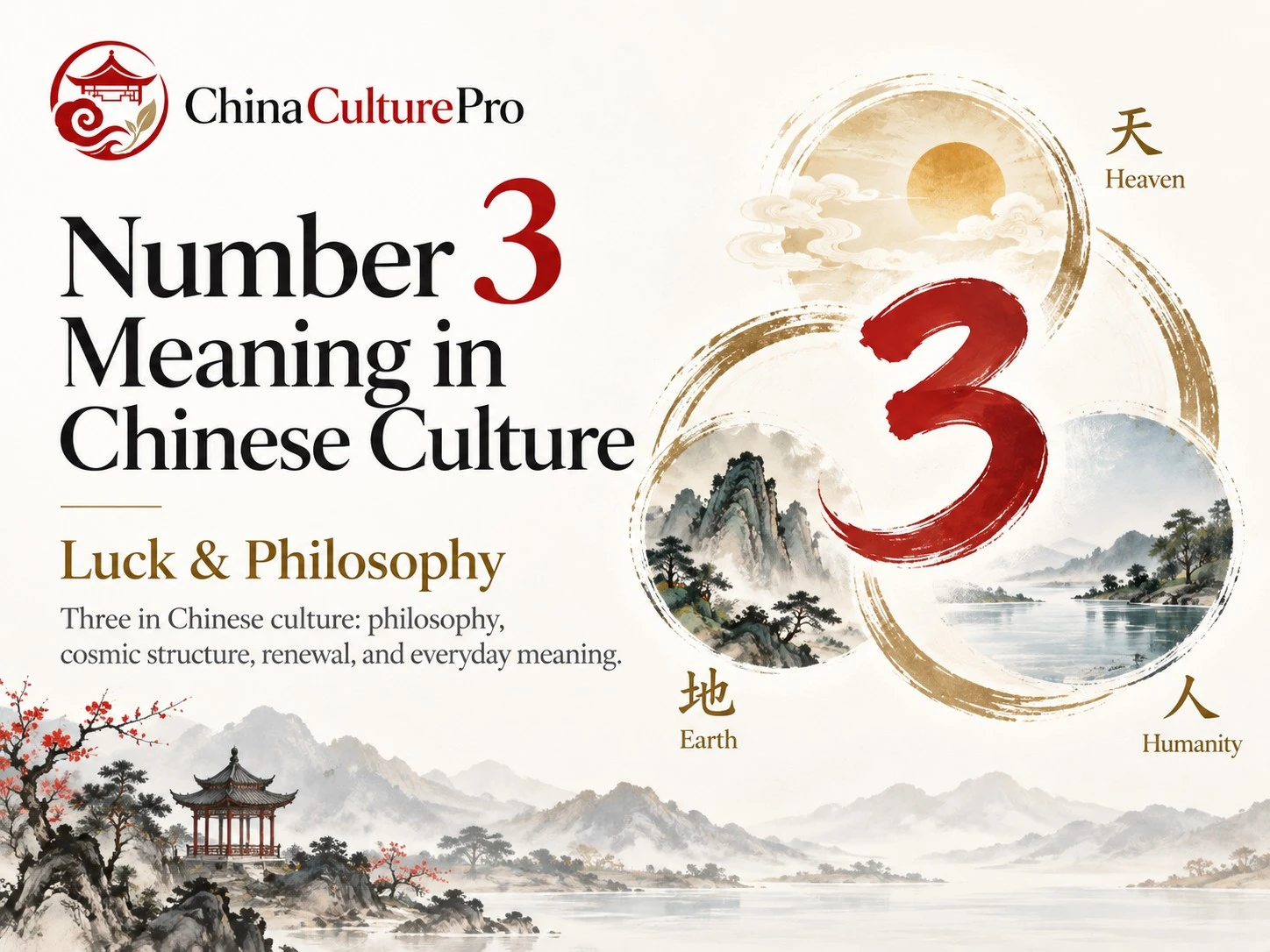 Number 3 Meaning in Chinese Culture Luck and Philosophy with Three Powers Heaven Earth Humanity and ink landscape