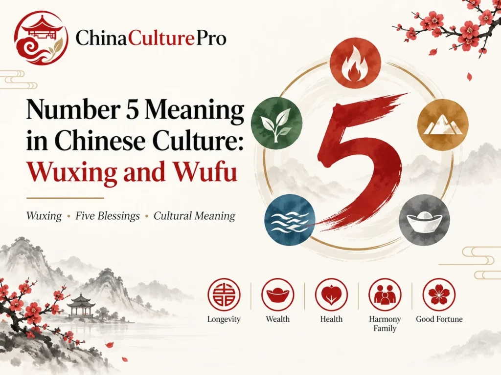 Number 5 Meaning in Chinese Culture Wuxing and Wufu with Five Phases Five Blessings and traditional Chinese symbolism