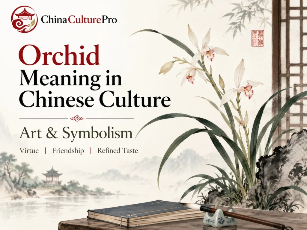 Couverture Signification de l’orchidée dans la culture chinoise art et symbolisme avec une élégante peinture d’orchidée et le logo ChinaCulturePro