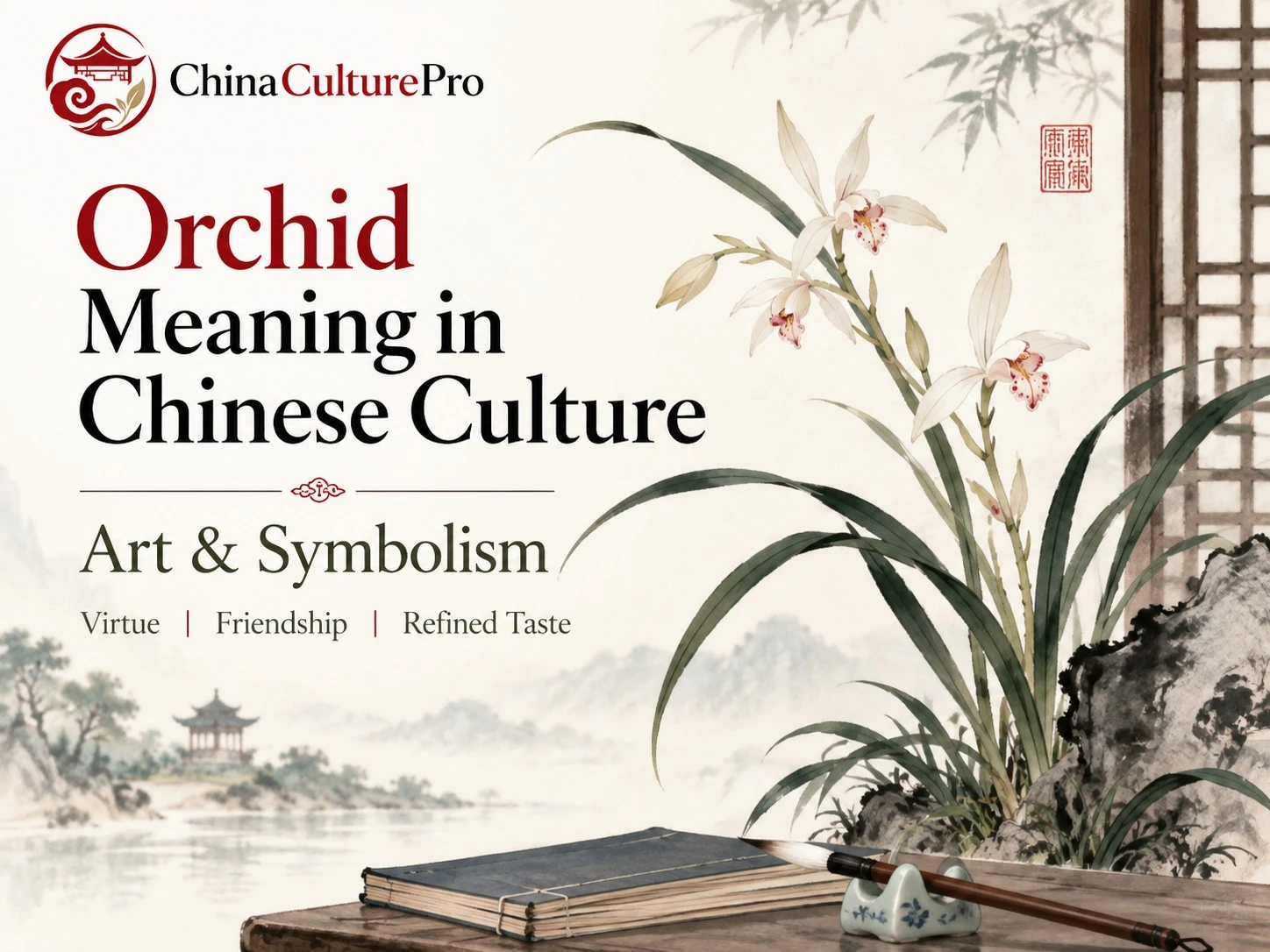 Orchid Meaning in Chinese Culture Art and Symbolism cover with elegant orchid painting and ChinaCulturePro logo