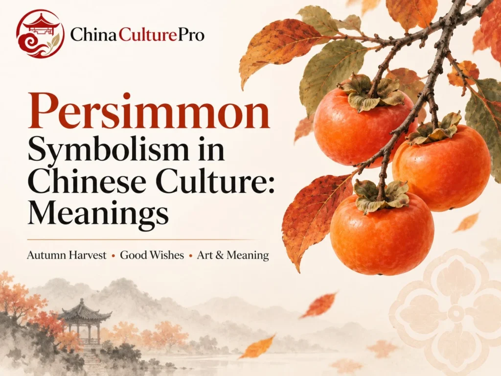 Persimmon Symbolism in Chinese Culture Meanings with ripe persimmons autumn leaves and traditional Chinese garden landscape