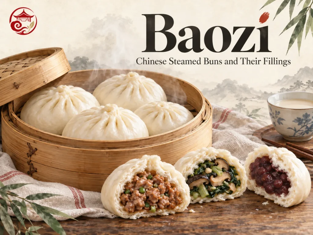 Baozi Chinese Steamed Buns with Pork Vegetable and Sweet Fillings